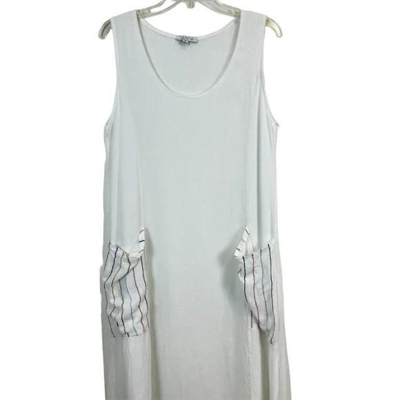 Vasna White Linen Maxi Dress Patch Pockets Sleeveless Women’s XL Made in Italy - Picture 2 of 9